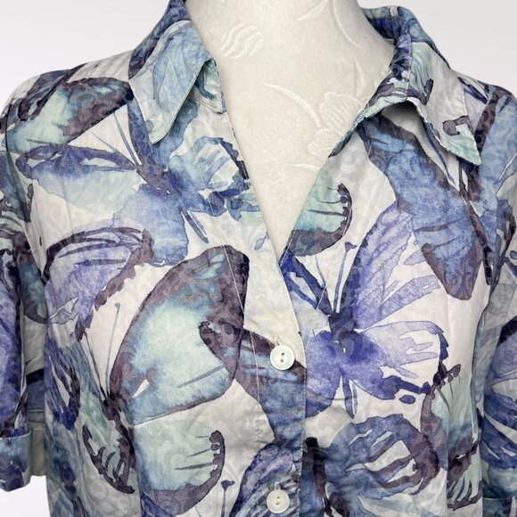 Vintage Alfred Dunner Short Sleeve Button Down Shirt Butterfly Print Size Large - Picture 2 of 9